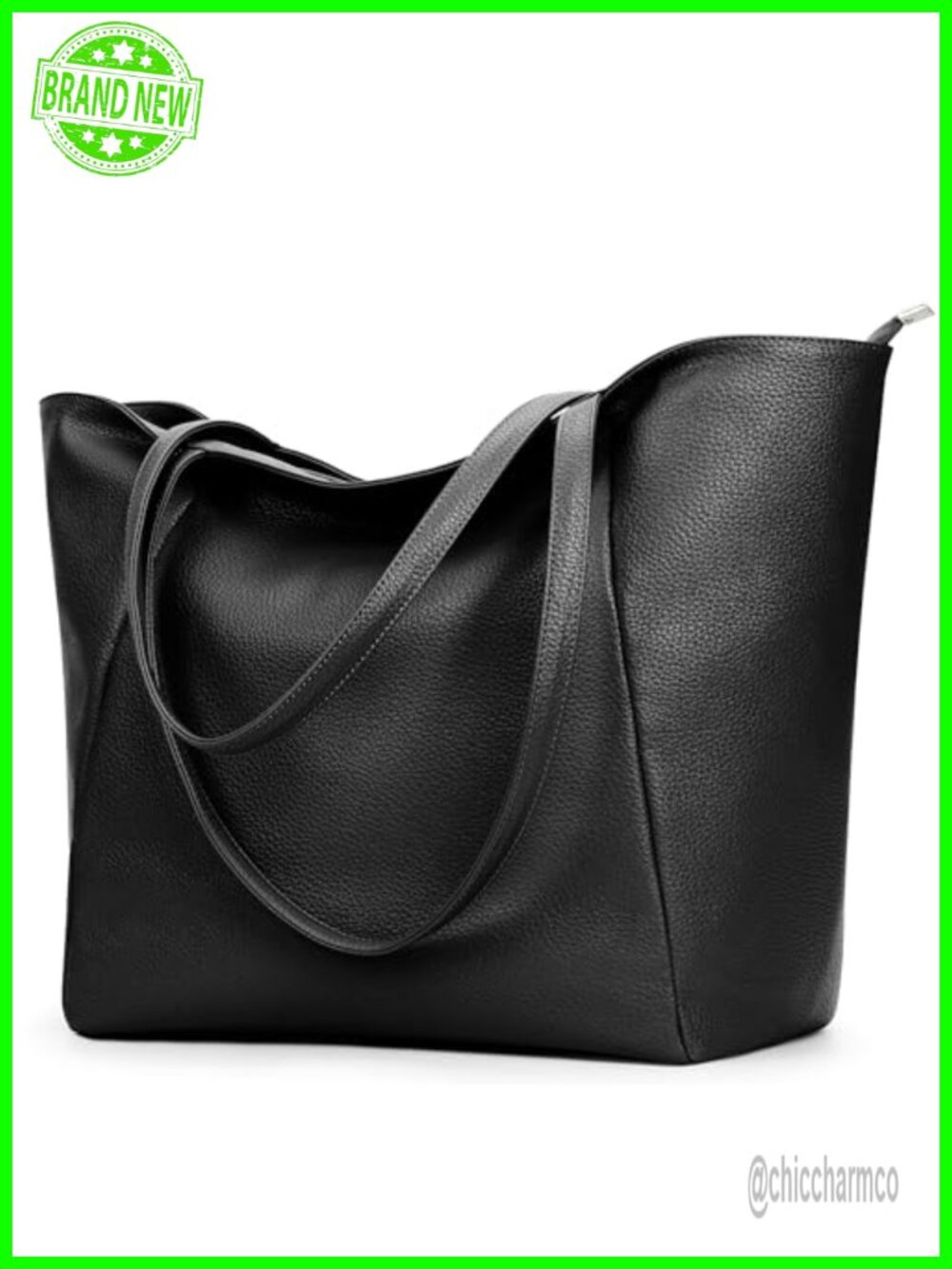 Vegan Leather Large Tote Bag 16L Zipper Casual Weekender Work